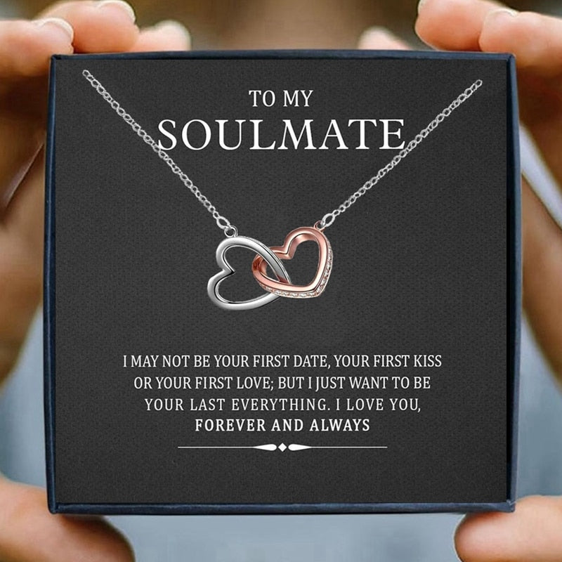 To My Soulmate Necklaces for Women Gift Heart Pendant Necklace Female